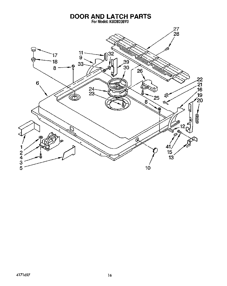 DOOR AND LATCH Diagram and Parts List for KUDB230Y0  KitchenAid Dishwasher