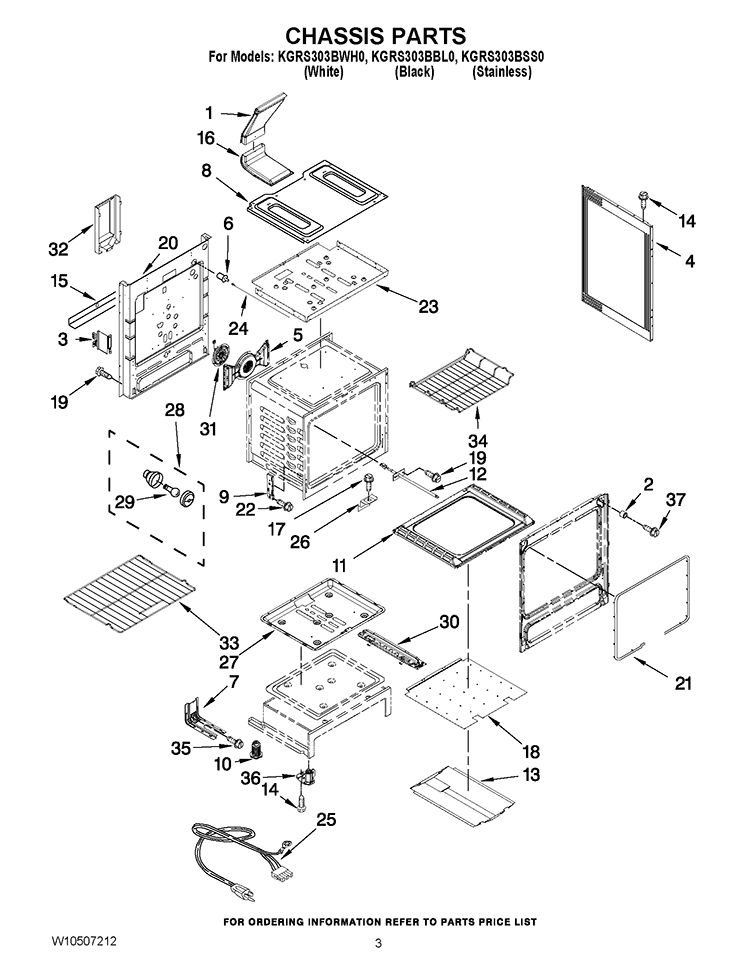 CHASSIS PARTS Diagram and Parts List for KGRS303BBL0  KitchenAid Range