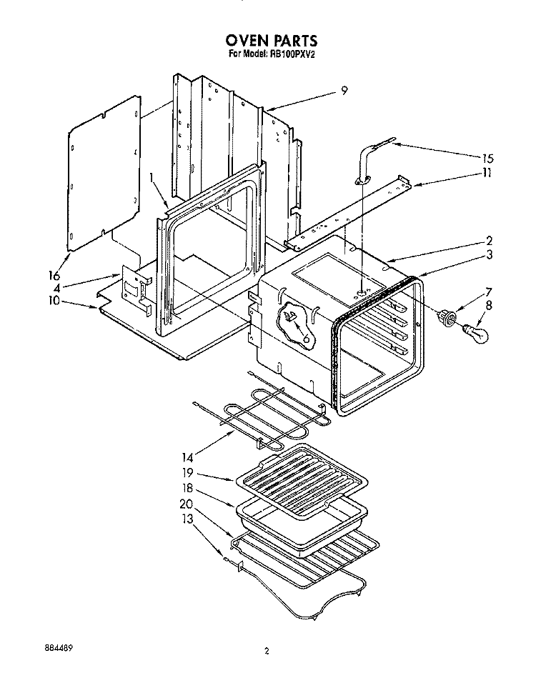 OVEN Diagram and Parts List for RB100PXV2  Whirlpool Wall Oven