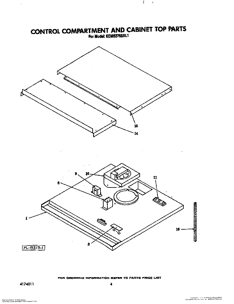 CONTROL COMPARTMENT AND CABINET TOP Diagram and Parts List for KEMS376SBL1  KitchenAid Microwave Oven Combo