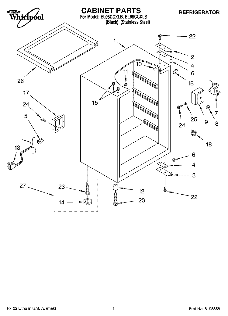 CABINET Diagram and Parts List for EL05CCXLS  Whirlpool Refrigerator
