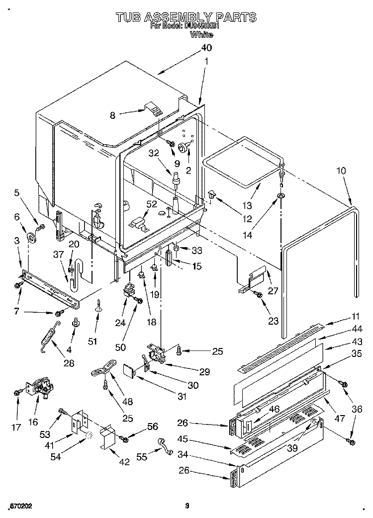TUB ASSEMBLY Diagram and Parts List for DU9450XB1  Whirlpool Dishwasher
