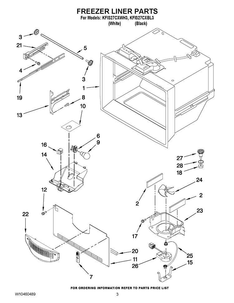 FREEZER LINER PARTS Diagram and Parts List for KFIS27CXBL3  KitchenAid Refrigerator