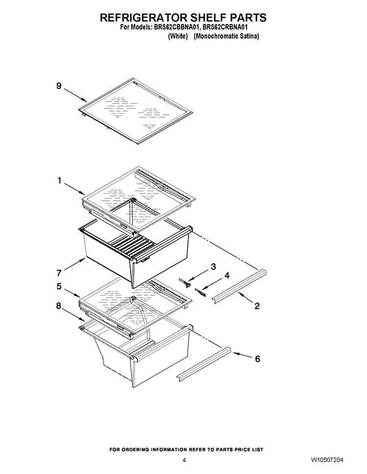 REFRIGERATOR SHELF PARTS Diagram and Parts List for BRS62CRBNA01  Whirlpool Refrigerator