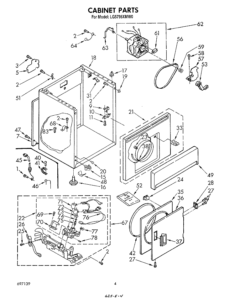 CABINET Diagram and Parts List for LG5796XMW0  Whirlpool Dryer