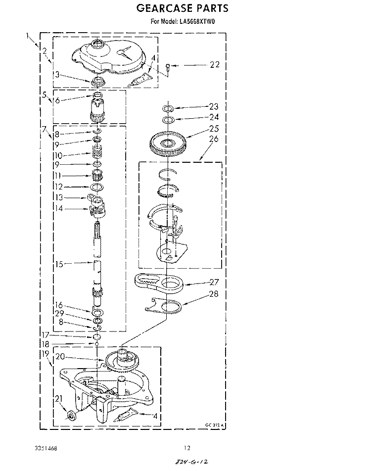GEARCASE Diagram and Parts List for LA5668XTW0  Whirlpool Washer