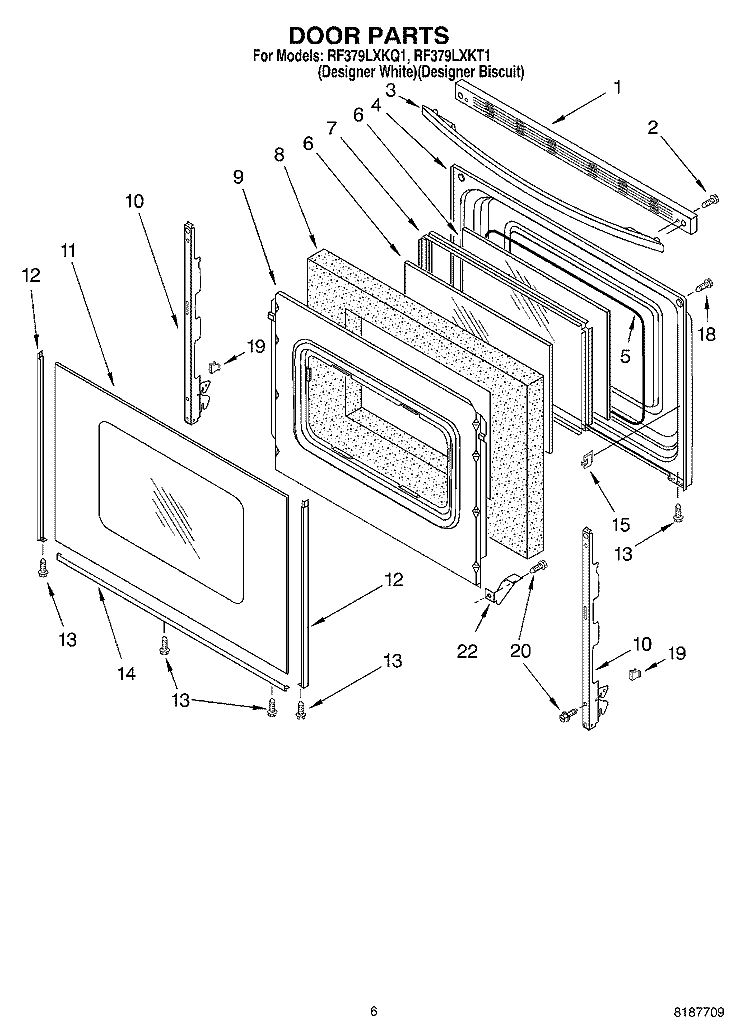 DOOR PARTS, MISCELLANEOUS PARTS Diagram and Parts List for RF379LXKQ1  Whirlpool Range