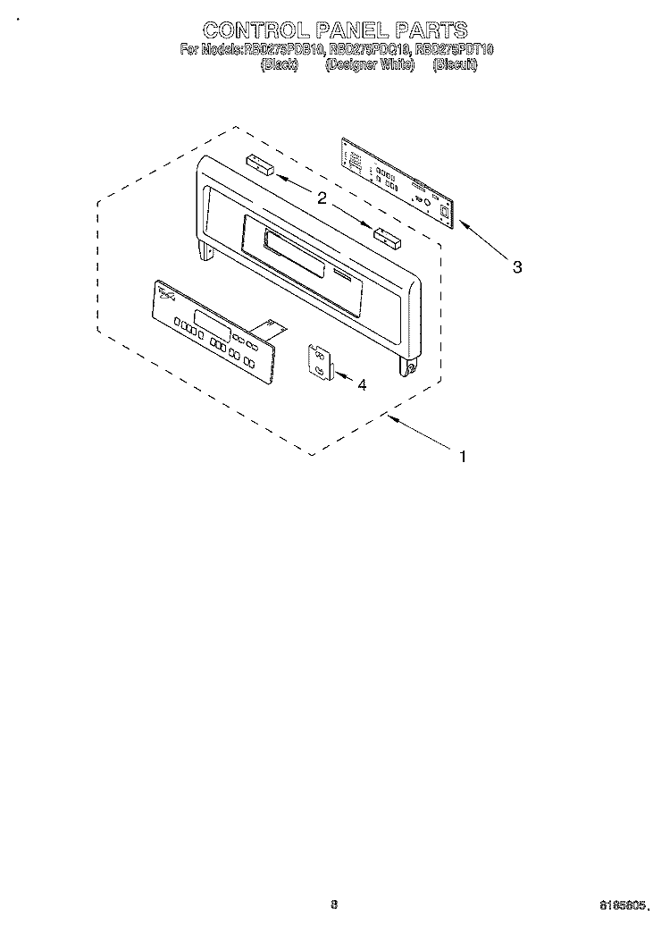 CONTROL PANEL Diagram and Parts List for RBD275PDB10  Whirlpool Wall Oven