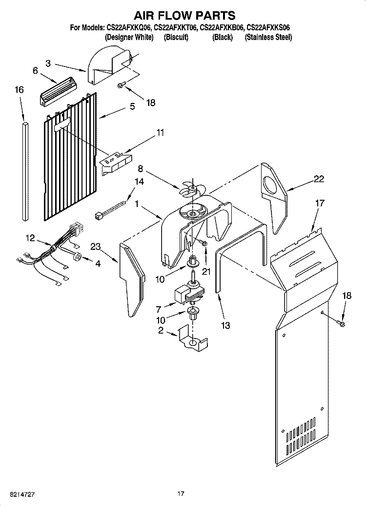 AIR FLOW PARTS Diagram and Parts List for CS22AFXKS06  Crosley Refrigerator