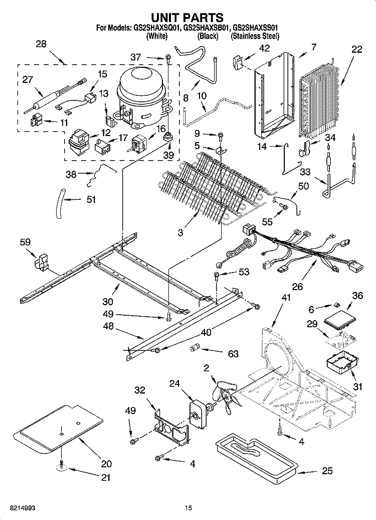 UNIT PARTS Diagram and Parts List for GS2SHAXSQ01  Whirlpool Refrigerator
