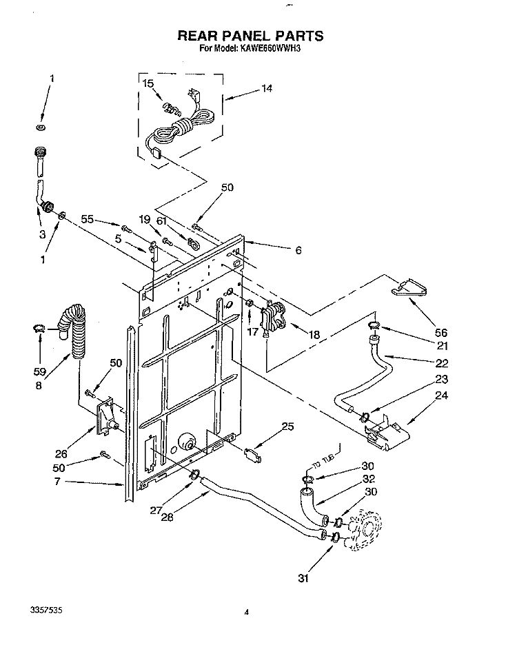 REAR PANEL Diagram and Parts List for KAWE660WWH3  KitchenAid Washer