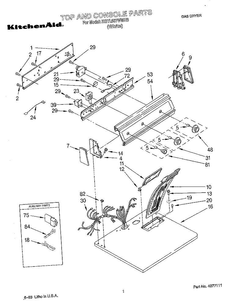 TOP AND CONSOLE, LIT/OPTIONAL Diagram and Parts List for KGYL507WWH0  KitchenAid Dryer