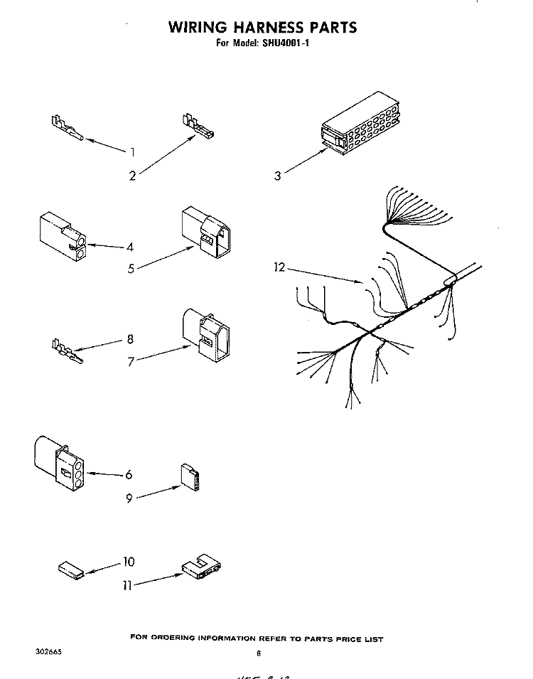 WIRING HARNESS Diagram and Parts List for SHU40011  Whirlpool Dishwasher