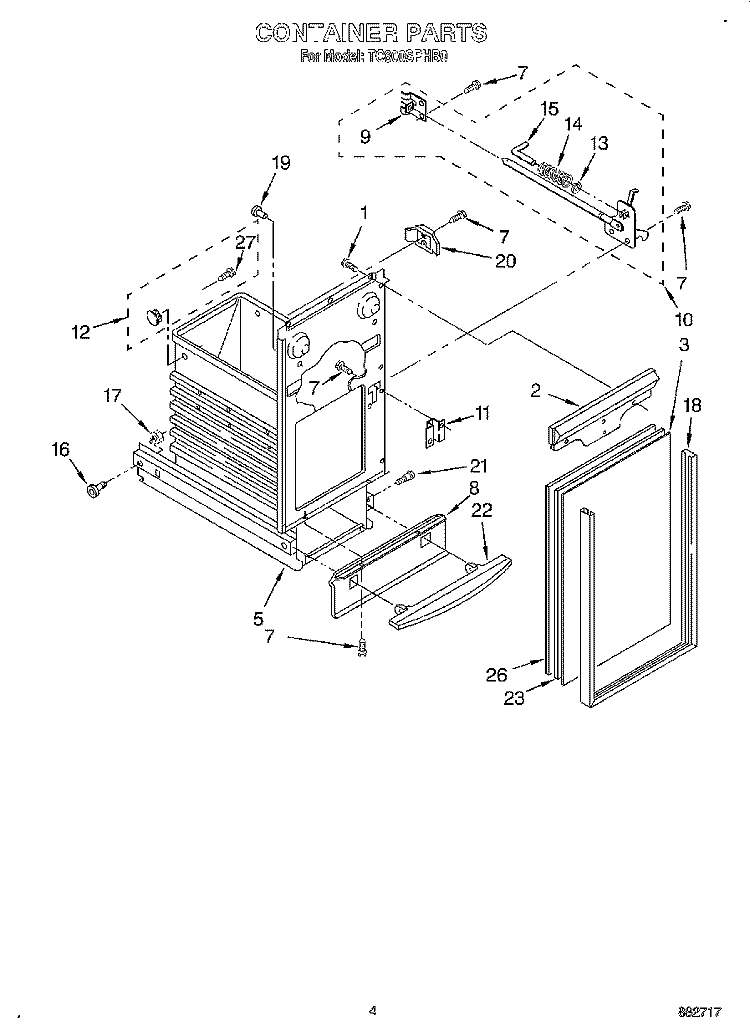 CONTAINER Diagram and Parts List for TC800SPHB0  Whirlpool Trash Compactor