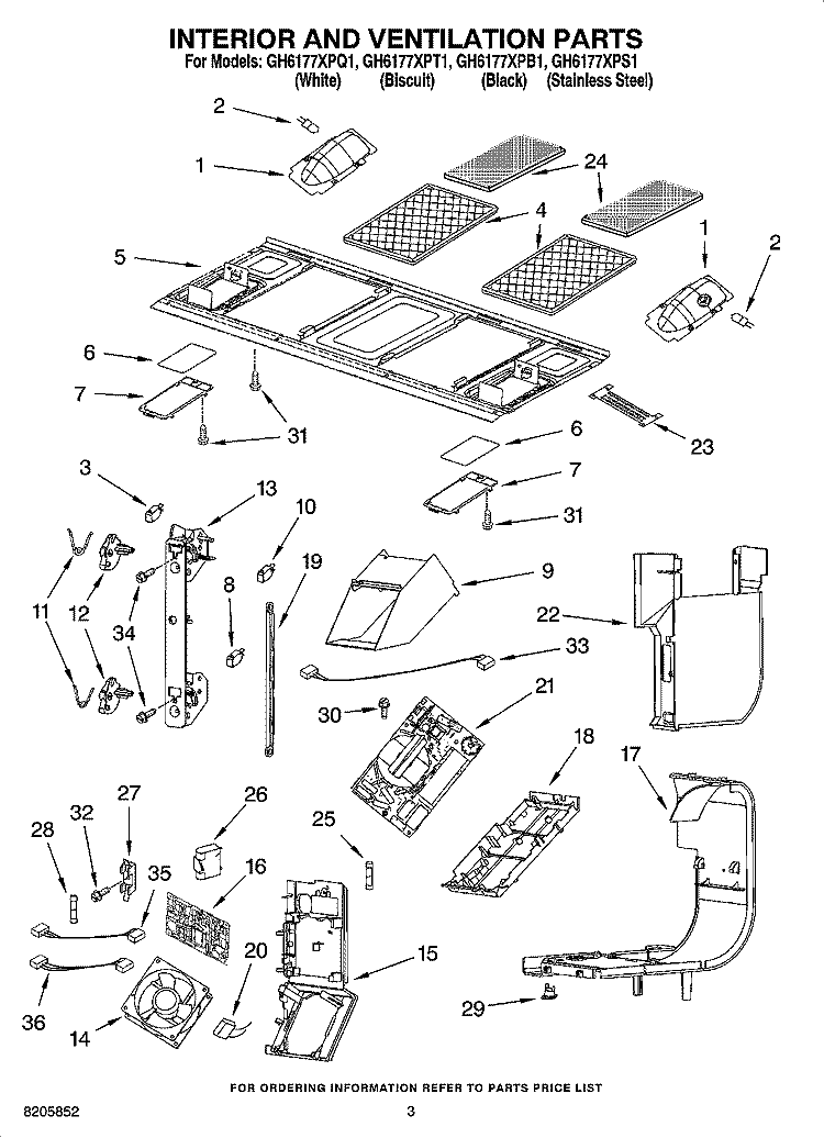 INTERIOR AND VENTILATION PARTS Diagram and Parts List for GH6177XPB1  Whirlpool Microwave