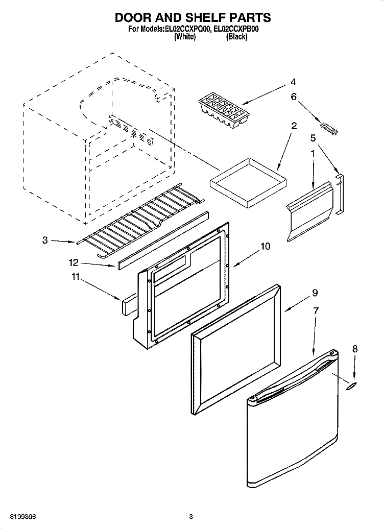 DOOR AND SHELF PARTS Diagram and Parts List for EL02CCXPB00  Whirlpool Refrigerator