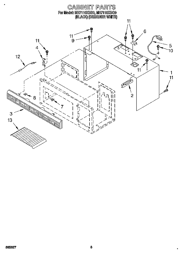 CABINET Diagram and Parts List for MH7110XBQ0  Whirlpool Microwave