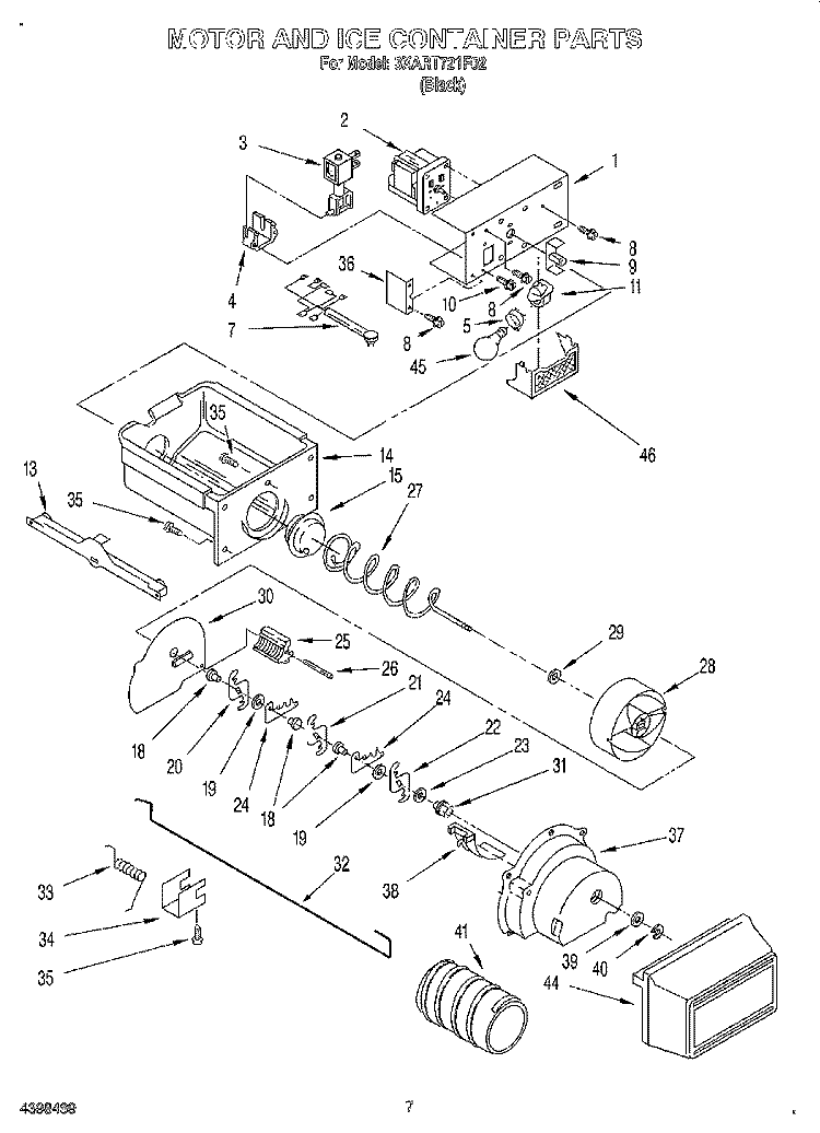 MOTOR AND ICE CONTAINER Diagram and Parts List for 3XART721F02  Whirlpool Refrigerator