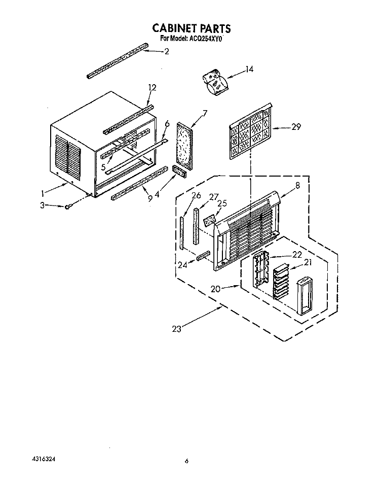 CABINET Diagram and Parts List for ACQ254XY0  Whirlpool Air Conditioner