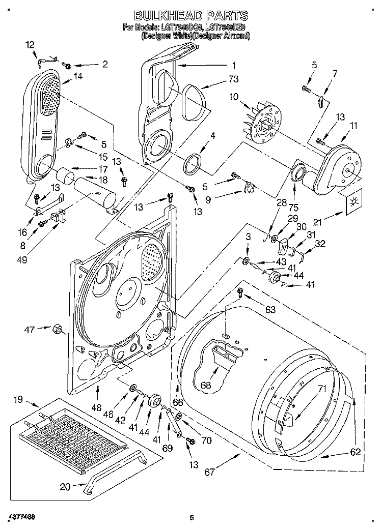 BULKHEAD Diagram and Parts List for LGT7848DZ0  Whirlpool Dryer