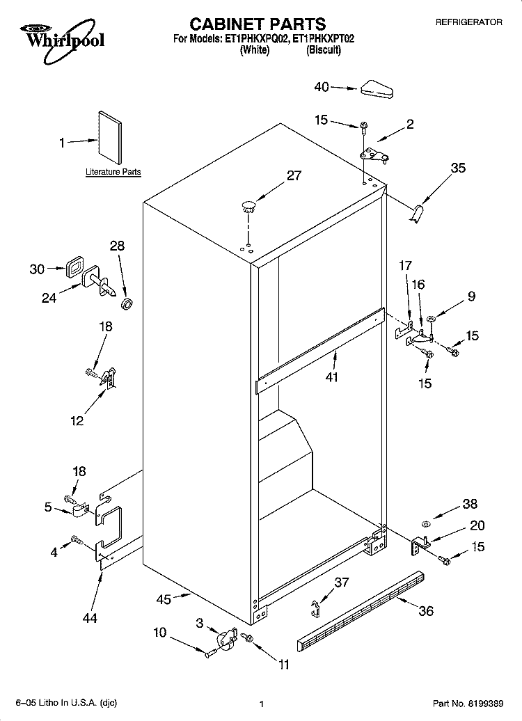 CABINET PARTS Diagram and Parts List for ET1PHKXPQ02  Whirlpool Refrigerator