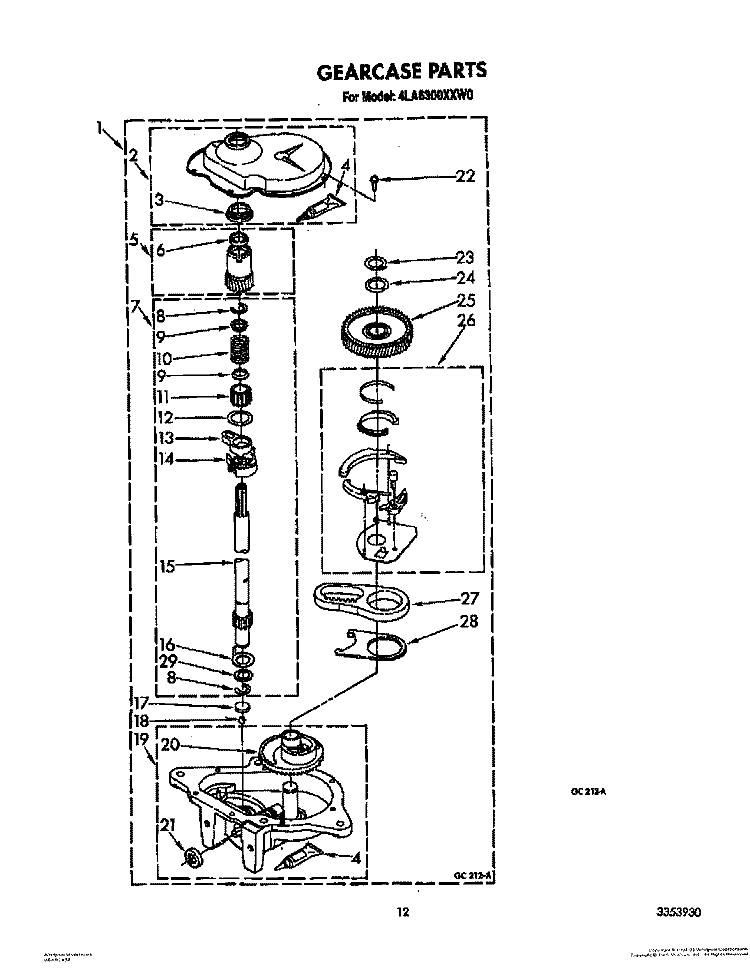 GEARCASE Diagram and Parts List for 4LA6300XXF0  Whirlpool Washer