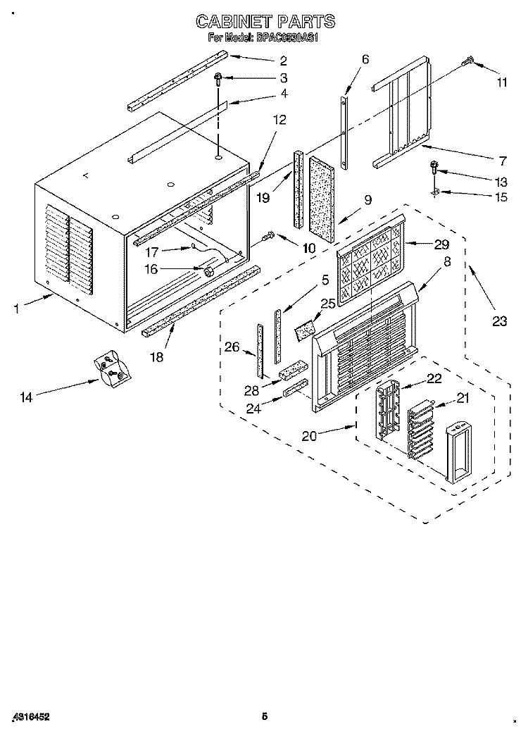 CABINETS Diagram and Parts List for BPAC0830AS1  KitchenAid Air Conditioner