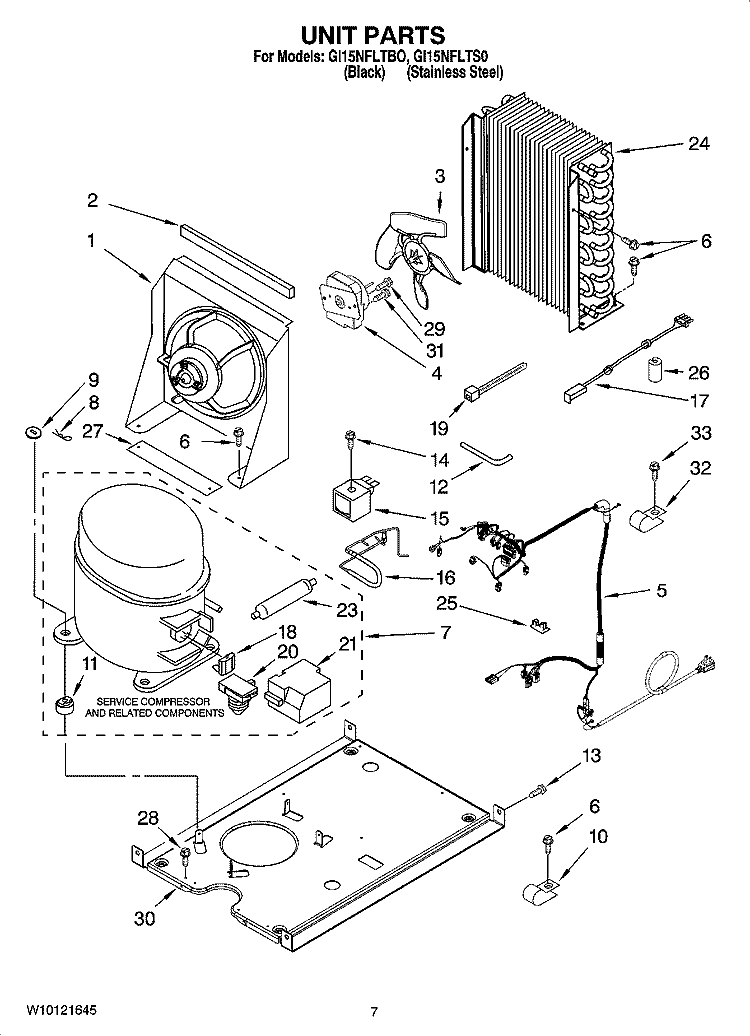 UNIT PARTS, OPTIONAL PARTS (NOT INCLUDED) Diagram and Parts List for GI15NFLTBO  Whirlpool Ice Maker