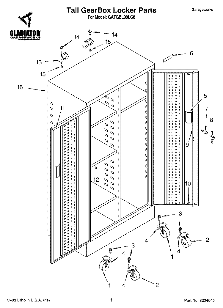 Tall GearBox Locker Parts - OPTIONAL PARTS (NOT IN Diagram and Parts List for GATGBL00LG0  Whirlpool Cabinet