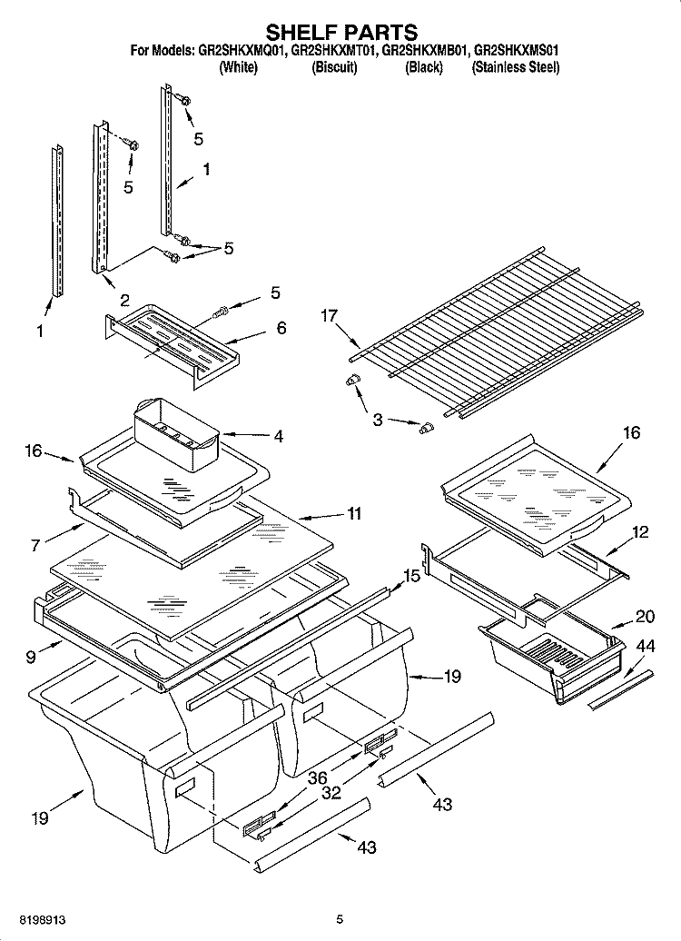 SHELF PARTS Diagram and Parts List for GR2SHKXMT01  Whirlpool Refrigerator
