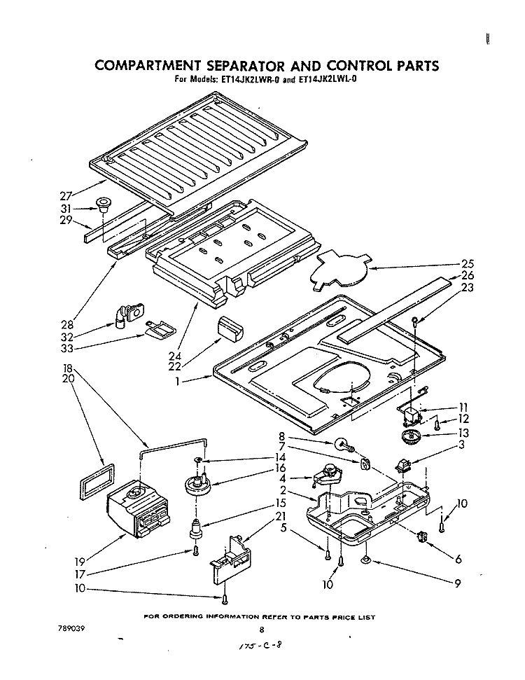 COMPARTMENT SEPERATOR AND CONTROL Diagram and Parts List for ET14JK2LWR0  Whirlpool Refrigerator
