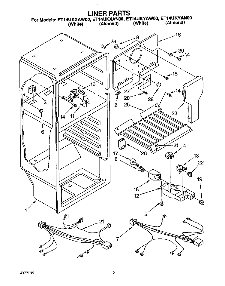 LINER, LIT\OPTIONAL Diagram and Parts List for ET14UKXAN00  Whirlpool Refrigerator