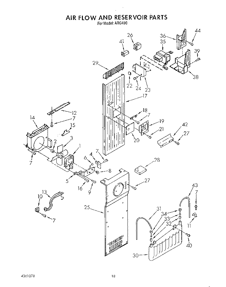 AIR FLOW AND RESERVOIR Diagram and Parts List for ARG490  Whirlpool Refrigerator