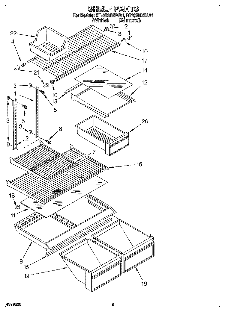 SHELF Diagram and Parts List for RT18BMXBL01  Roper Refrigerator