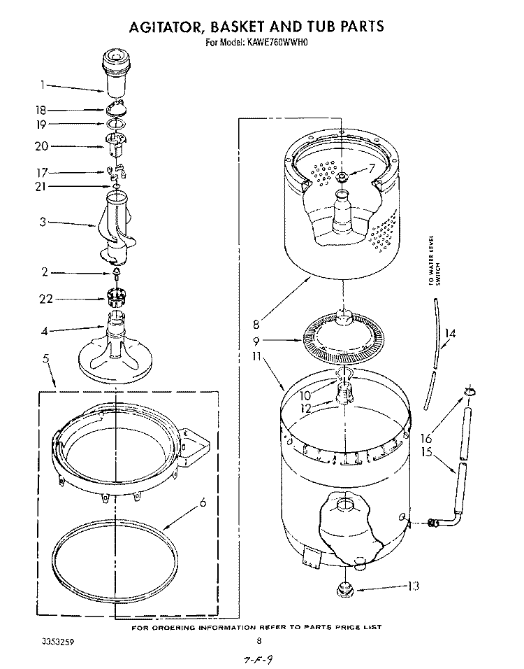 AGITATOR, BASKET AND TUB Diagram and Parts List for KAWE760WAL0  KitchenAid Washer