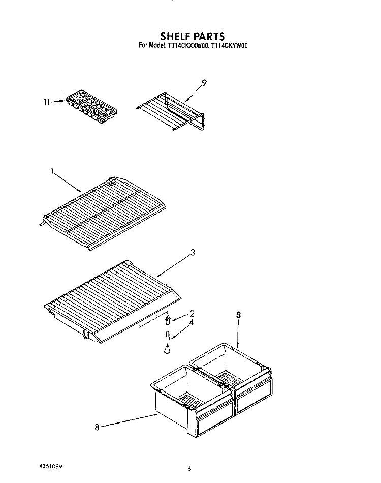SHELF Diagram and Parts List for TT14CKXXW00  Estate Refrigerator