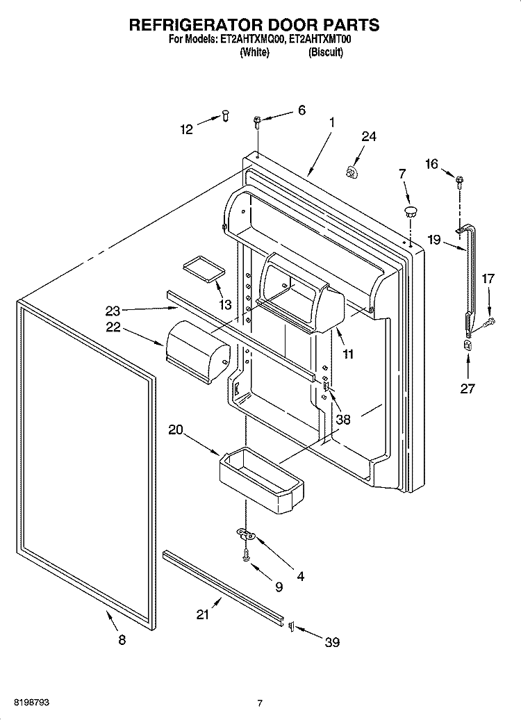REFRIGERATOR DOOR PARTS Diagram and Parts List for ET2AHTXMT00  Whirlpool Refrigerator