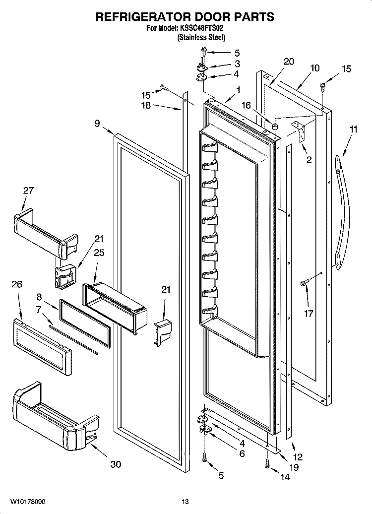 REFRIGERATOR DOOR PARTS Diagram and Parts List for KSSC48FTS02  KitchenAid Refrigerator