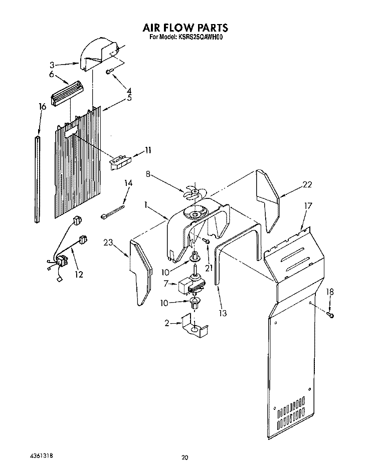 AIR FLOW Diagram and Parts List for KSRS25QAWH00  KitchenAid Refrigerator