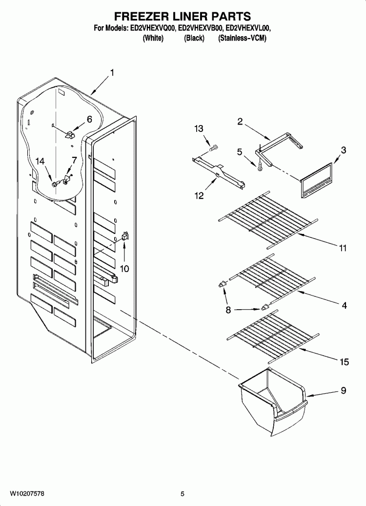 FREEZER LINER PARTS Diagram and Parts List for ED2VHEXVB00  Whirlpool Refrigerator