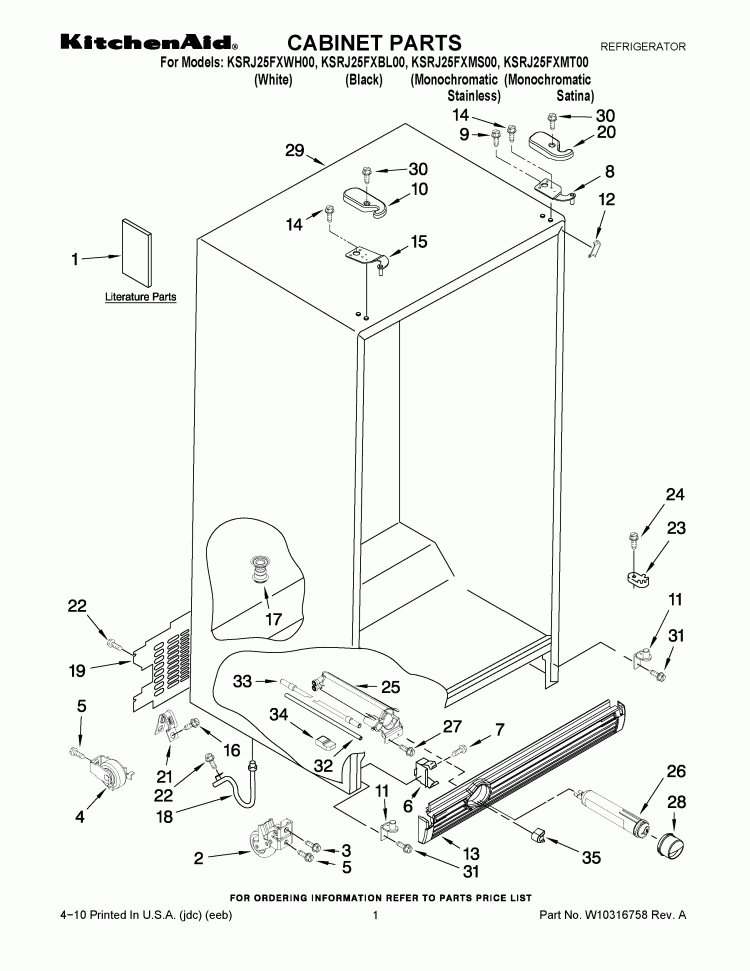 CABINET PARTS Diagram and Parts List for KSRJ25FXMT00  KitchenAid Refrigerator
