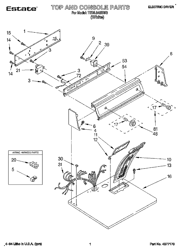 SECTION Diagram and Parts List for TEDL640BW0  Whirlpool Dryer