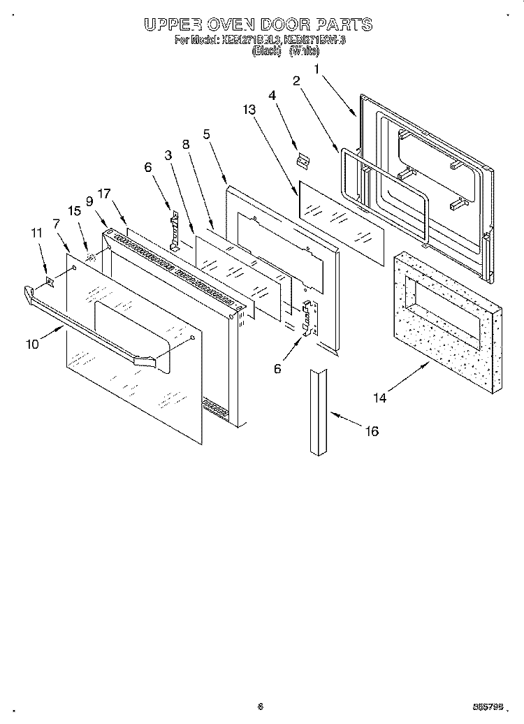 UPPER OVEN DOOR Diagram and Parts List for KEBI271BBL3  KitchenAid Wall Oven