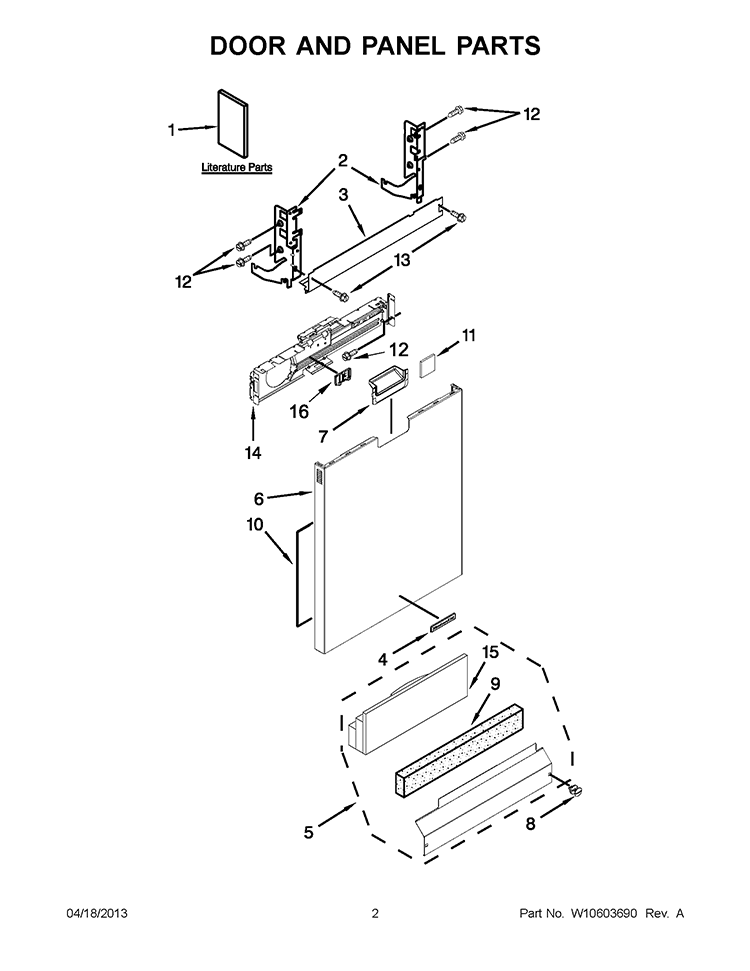DOOR AND PANEL PARTS Diagram and Parts List for KDFE454CSS0  KitchenAid Dishwasher