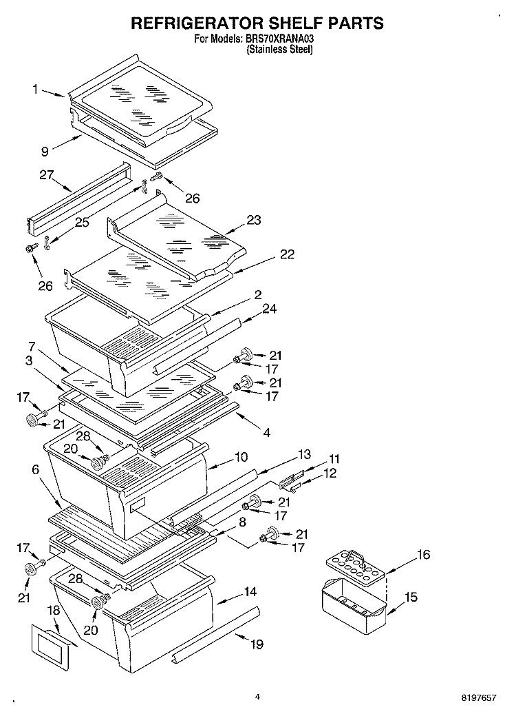 REFRIGERATOR SHELF Diagram and Parts List for BRS70XRANA03  Whirlpool Refrigerator