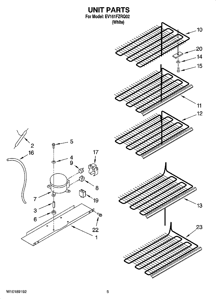 UNIT PARTS Diagram and Parts List for EV161FZRQ02  Whirlpool Freezer
