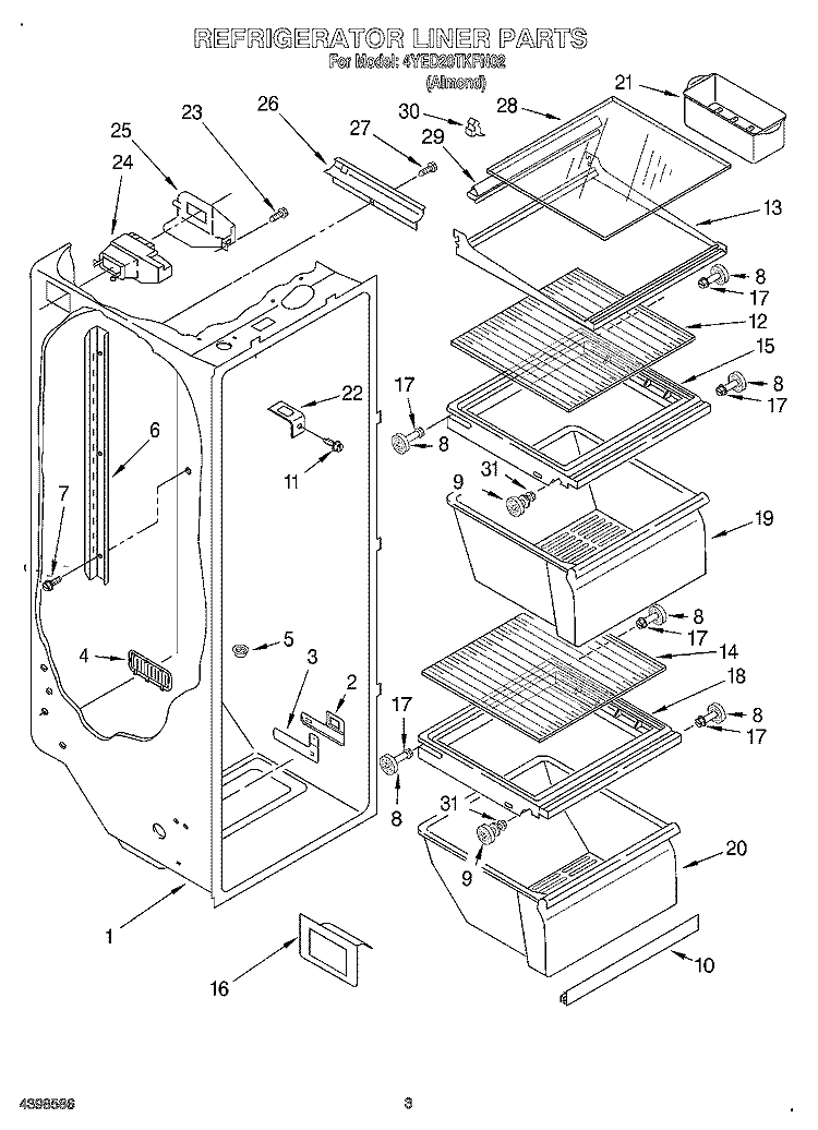 REFRIGERATOR LINER Diagram and Parts List for 4YED20TKFN02  Whirlpool Refrigerator