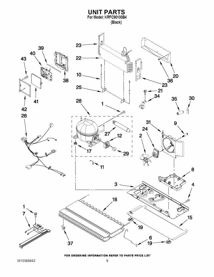 UNIT PARTS Diagram and Parts List for KRFC90100B4  KitchenAid Refrigerator