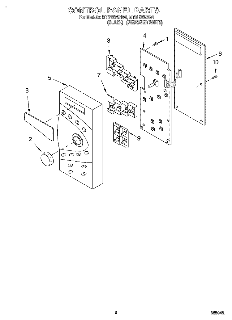 CONTROL PANEL Diagram and Parts List for MT3185SHB0  Whirlpool Microwave