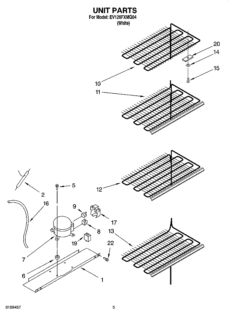 UNIT PARTS Diagram and Parts List for EV120FXMQ04  Whirlpool Freezer
